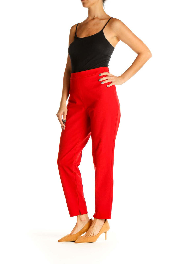 Red Solid Casual Trousers