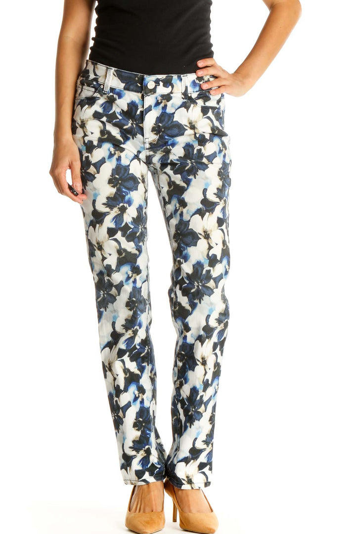 Gray Floral Print All Day Wear Pants