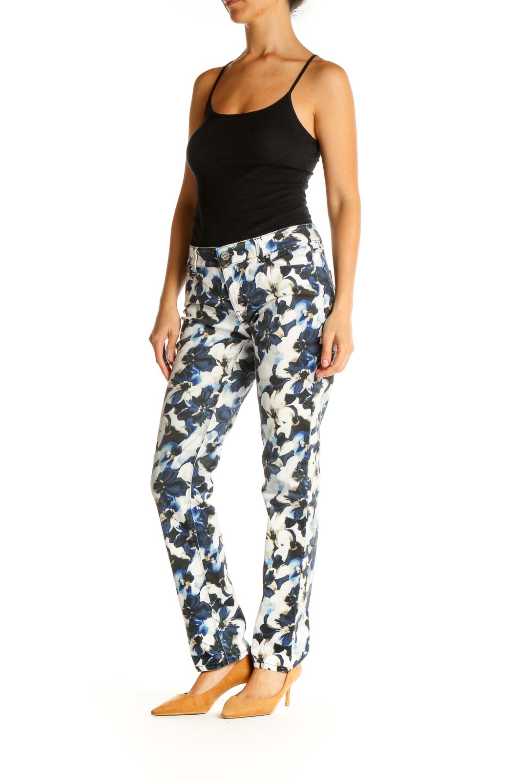 Gray Floral Print All Day Wear Pants