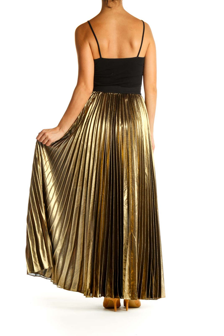 Gold Pleated Retro Flared Skirt