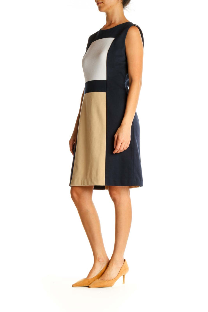 Blue Colorblock Day Sheath Dress