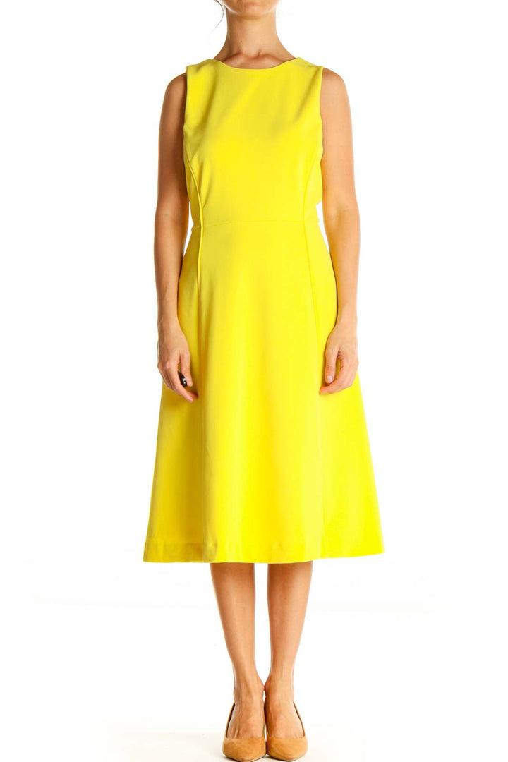 Yellow Solid Work Fit & Flare Dress