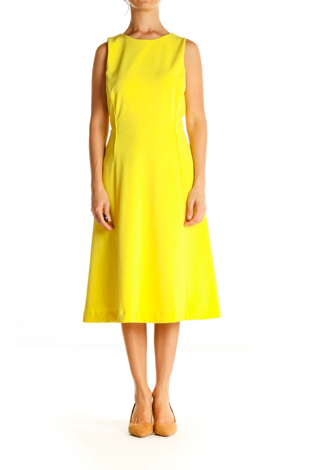 Yellow Solid Work Fit & Flare Dress