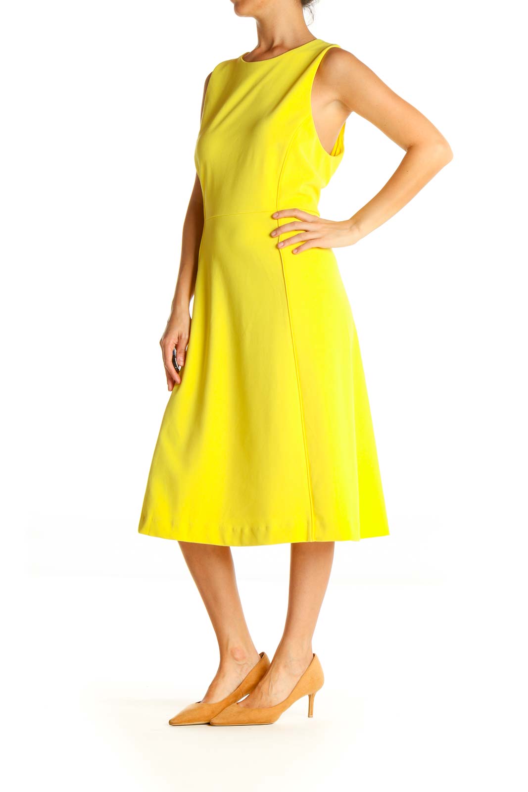 Yellow Solid Work Fit & Flare Dress