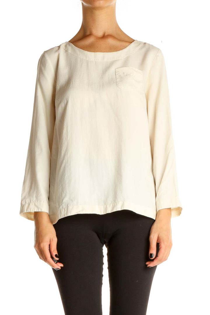 White Solid Casual Blouse