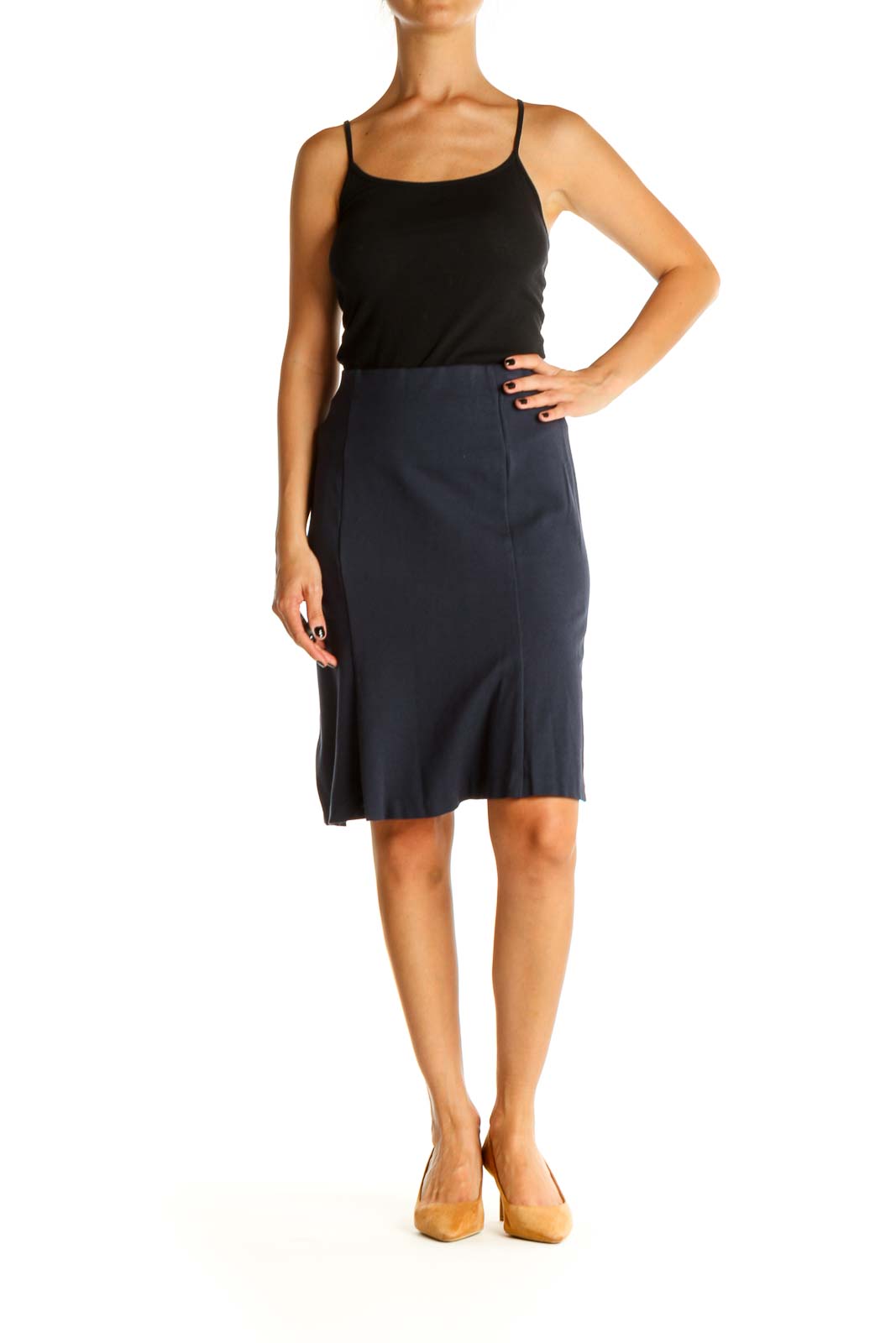 Blue Solid Chic Pencil Skirt