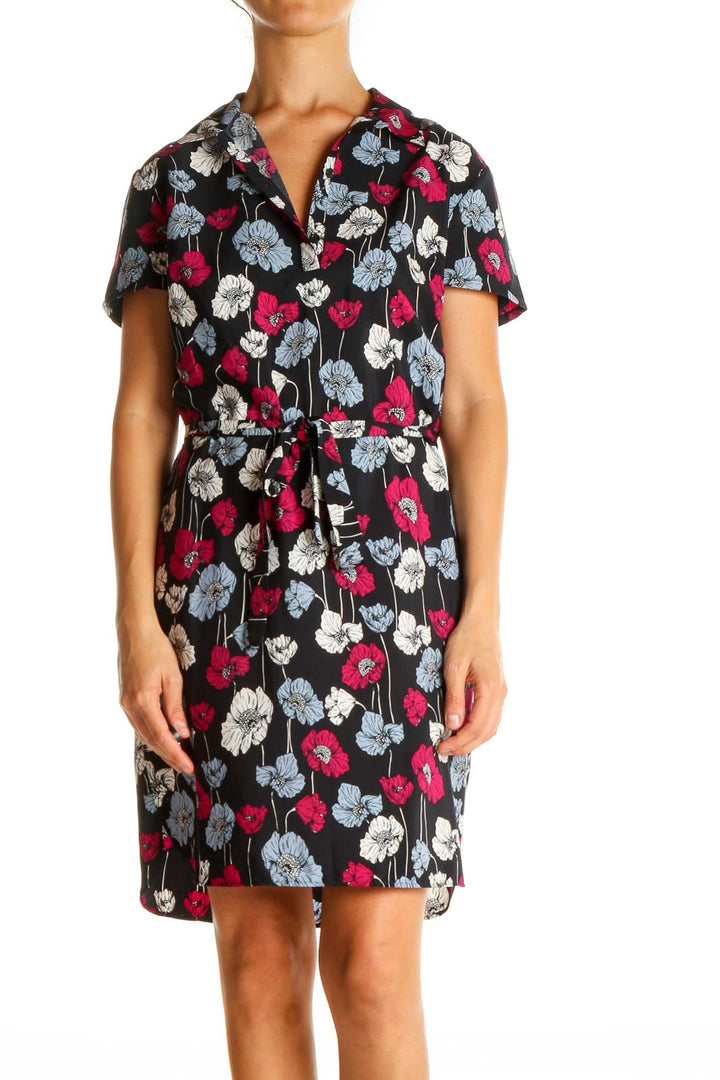 Black Floral Print Day Sheath Dress