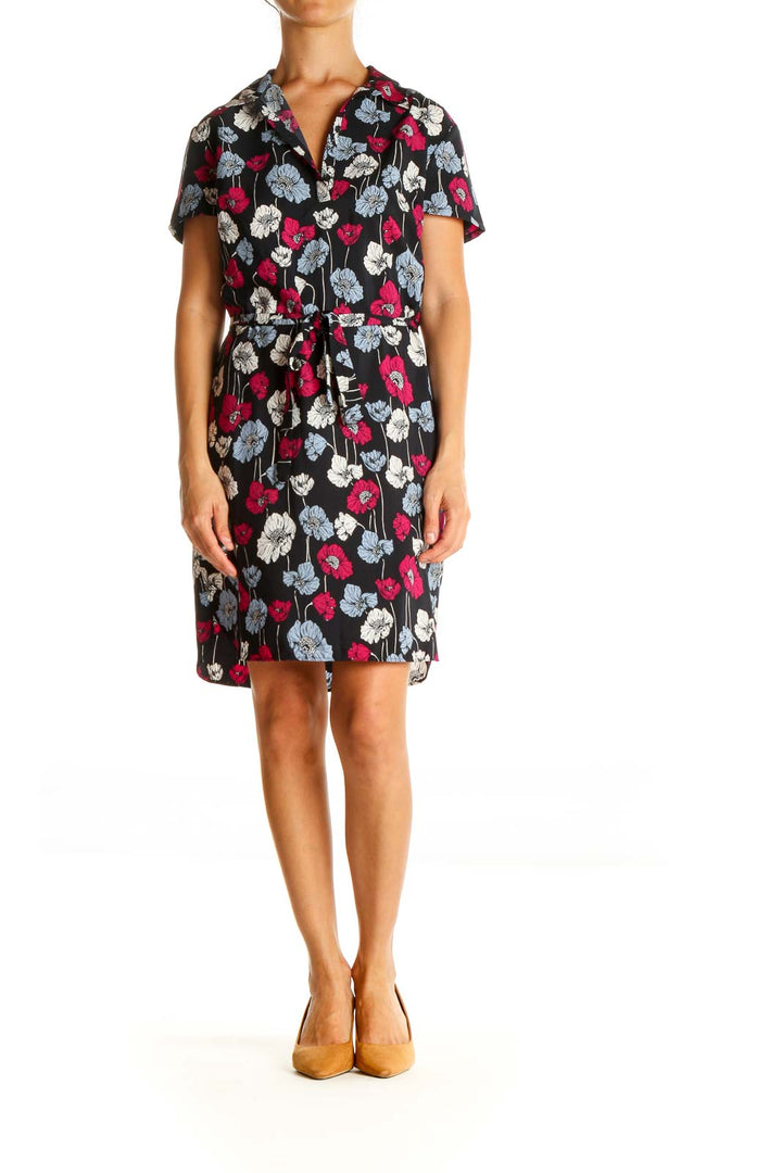 Black Floral Print Day Sheath Dress