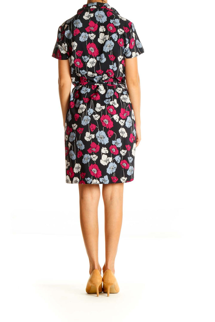 Black Floral Print Day Sheath Dress