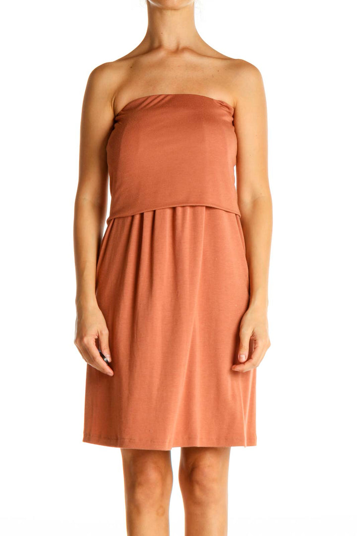 Orange Solid Fit & Flare Dress