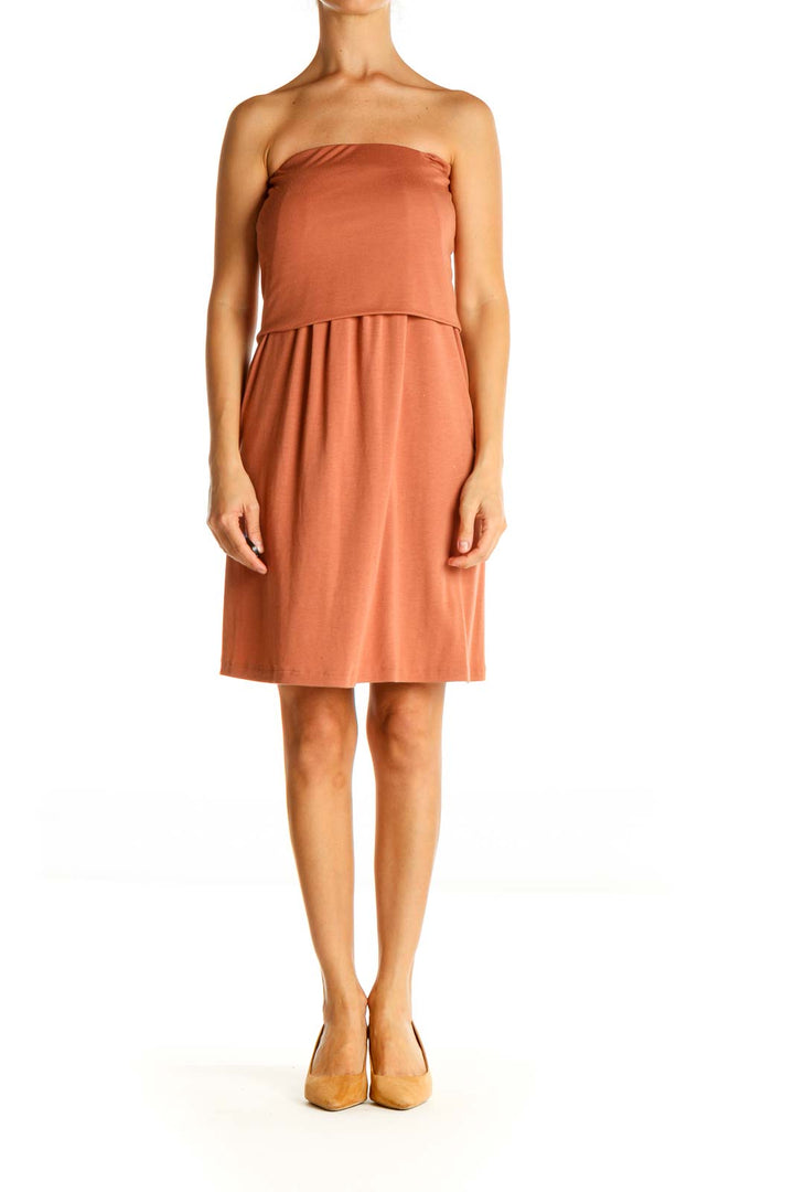 Orange Solid Fit & Flare Dress