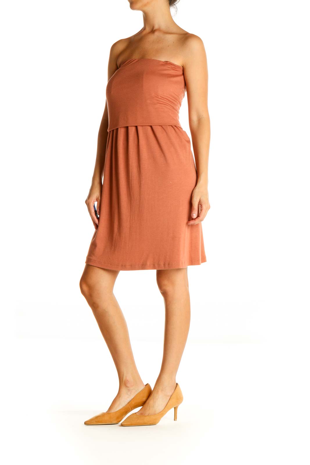 Orange Solid Fit & Flare Dress