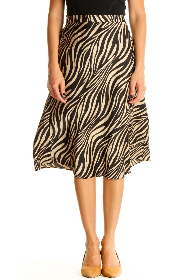 Brown Animal Print Casual Flared Skirt