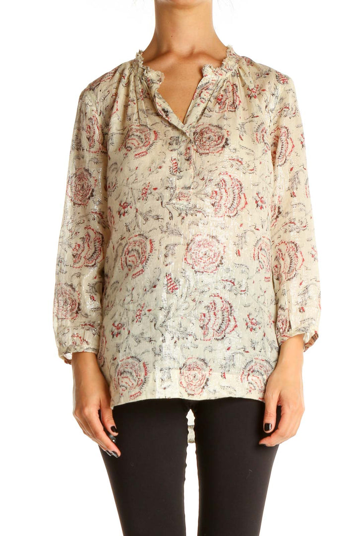 Beige Floral Bohemian Blouse