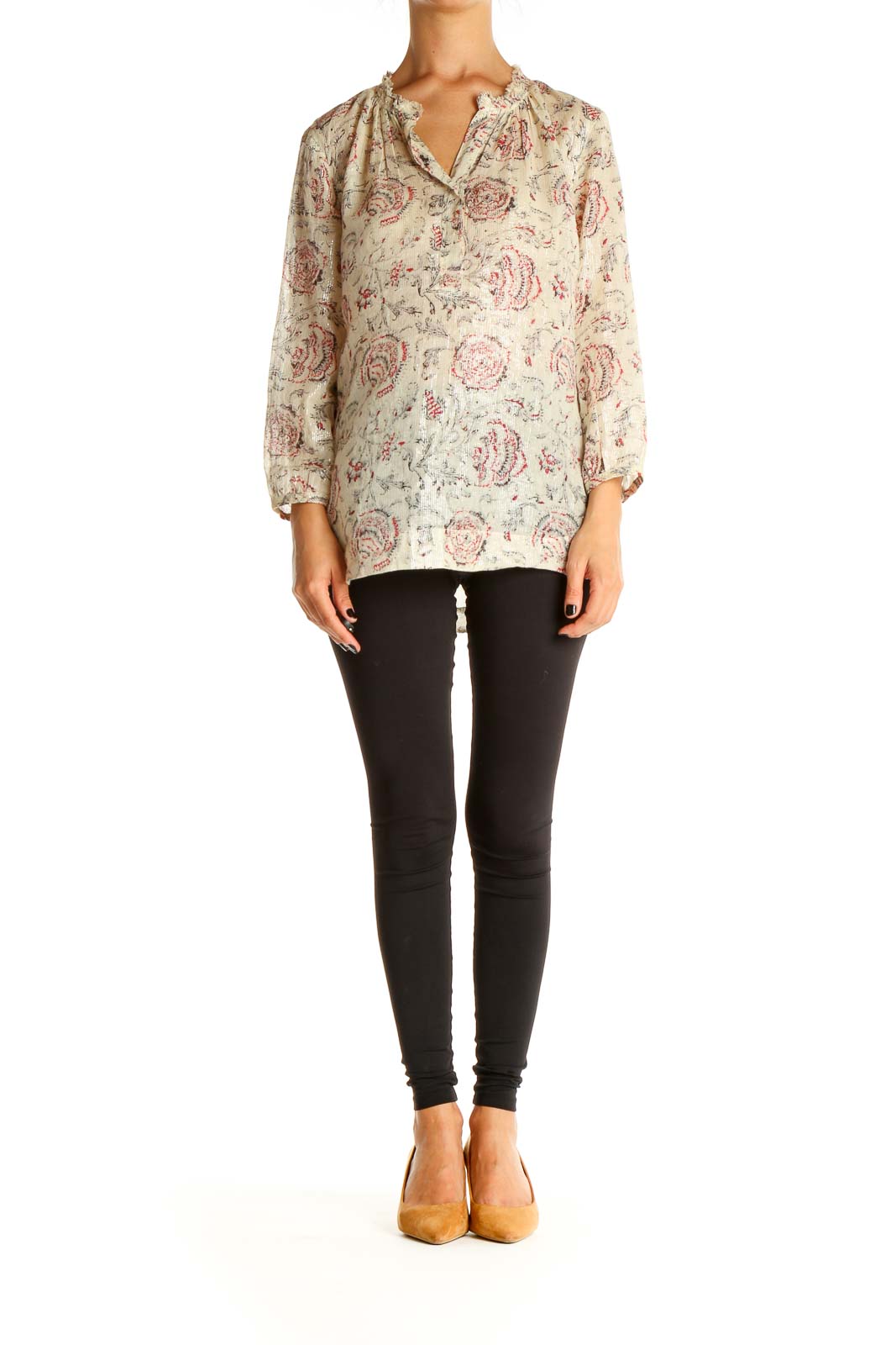 Beige Floral Bohemian Blouse