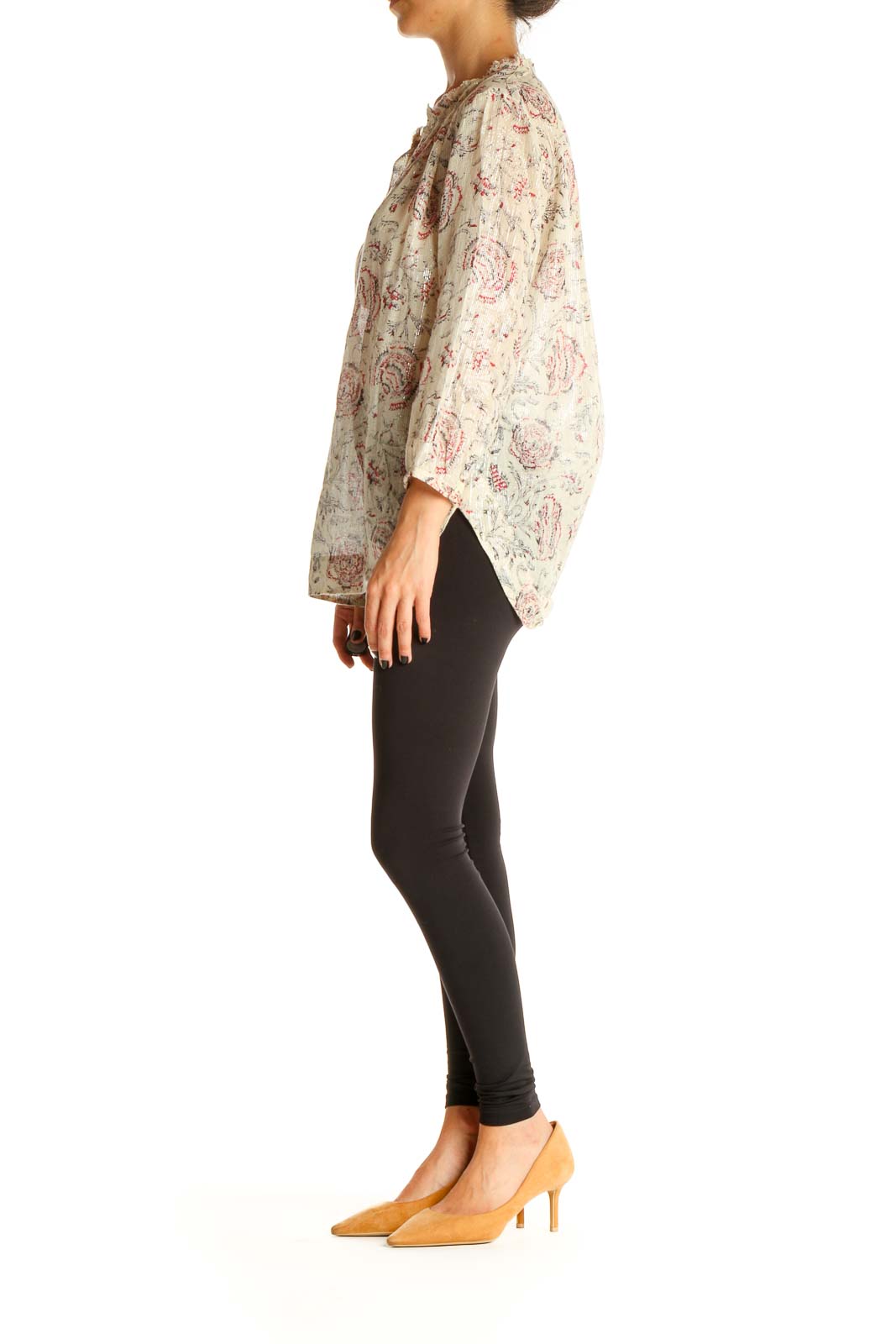 Beige Floral Bohemian Blouse