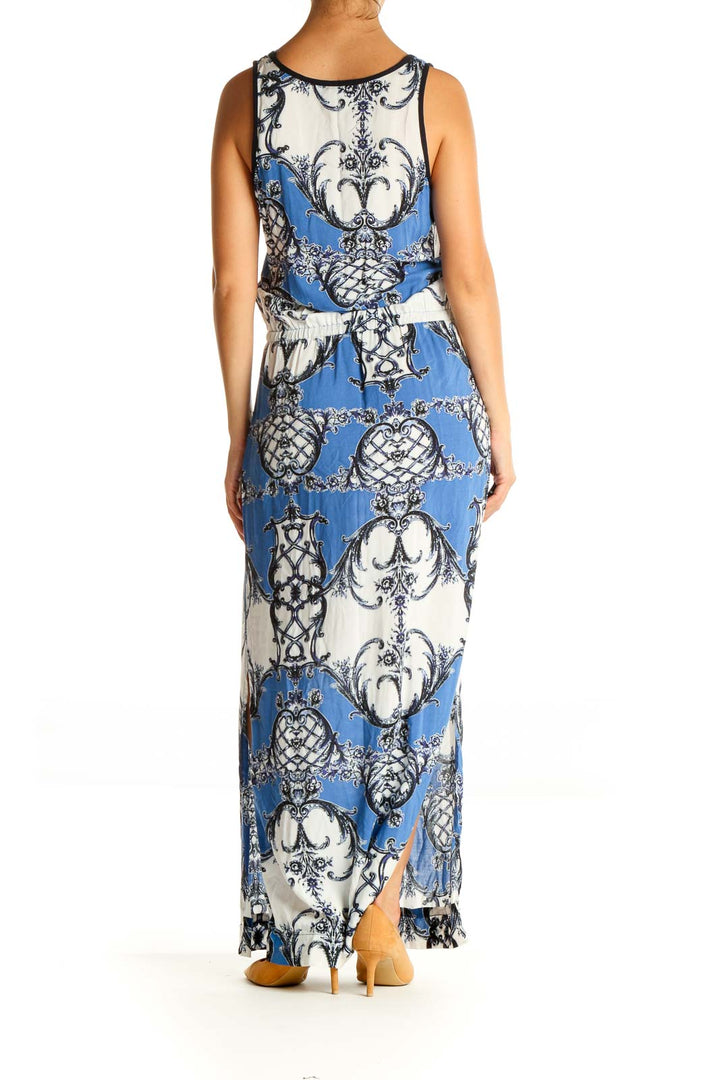 Blue Printed Holiday Column Dress