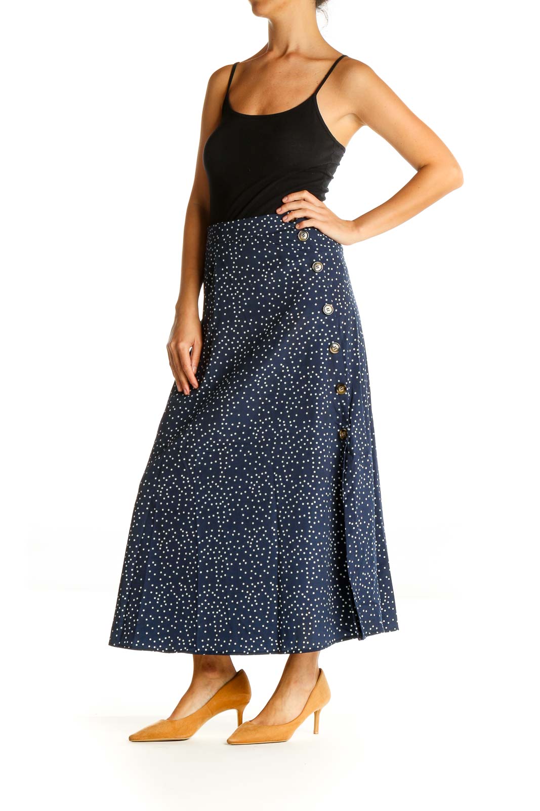 Blue Polka Dot Bohemian A-Line Skirt