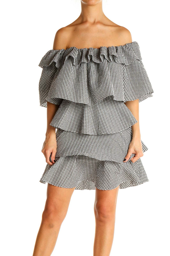 Gray Checkered Chic Fit & Flare Dress