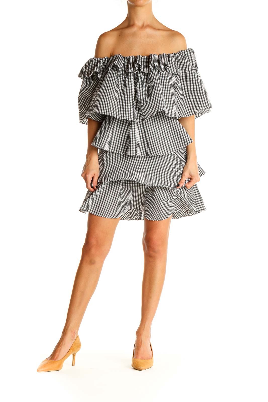 Gray Checkered Chic Fit & Flare Dress