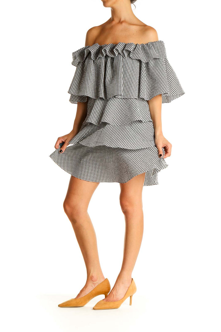 Gray Checkered Chic Fit & Flare Dress