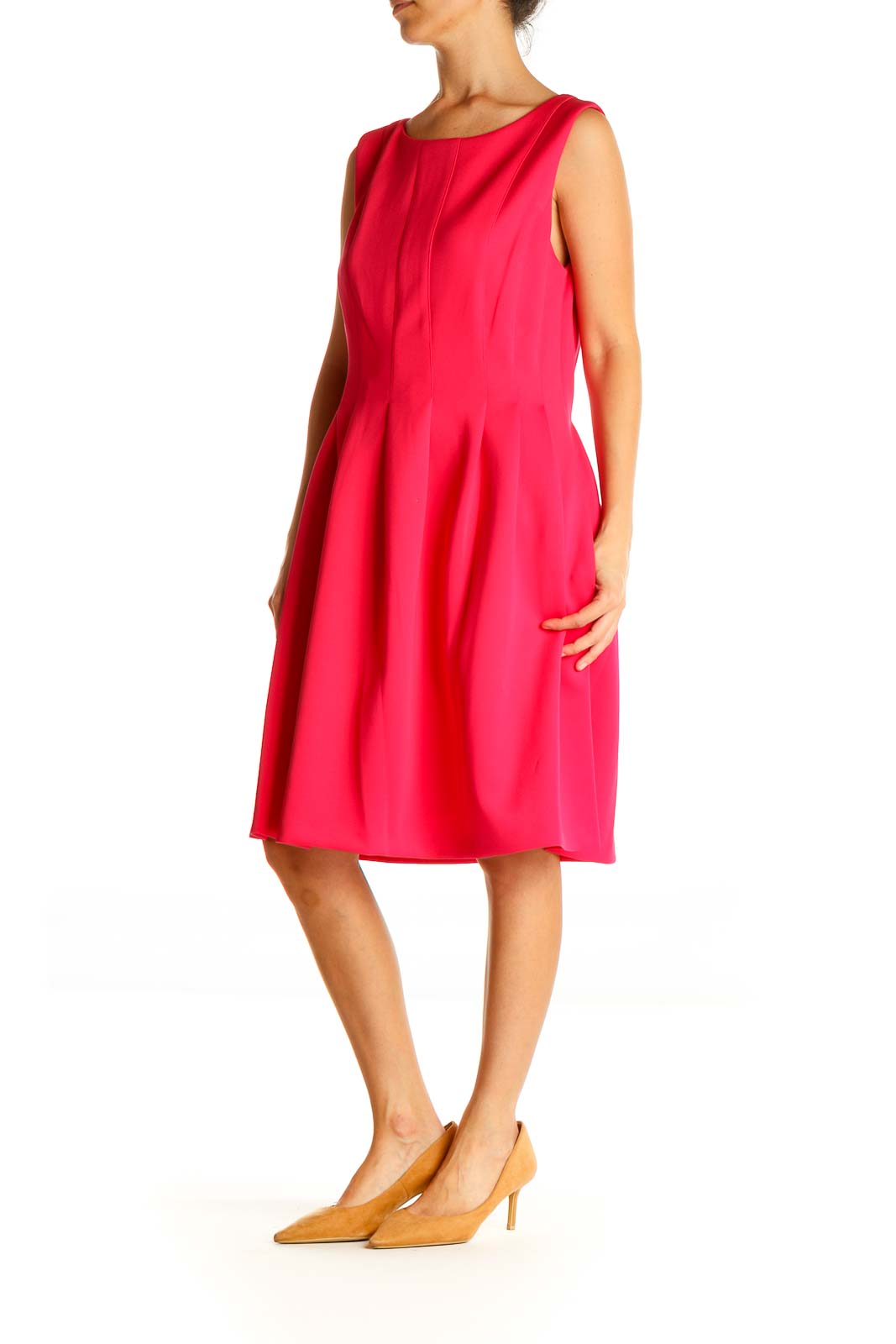 Pink Solid Classic Sheath Dress