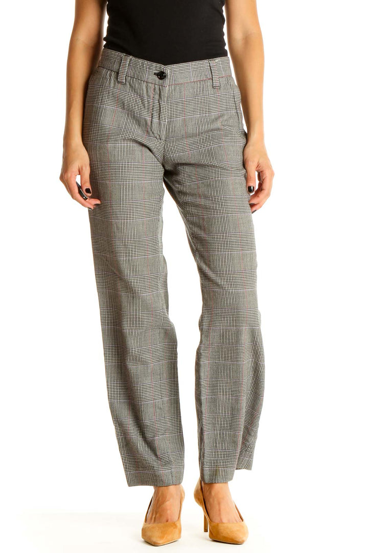 Gray Plaid Printed Chic Trousers