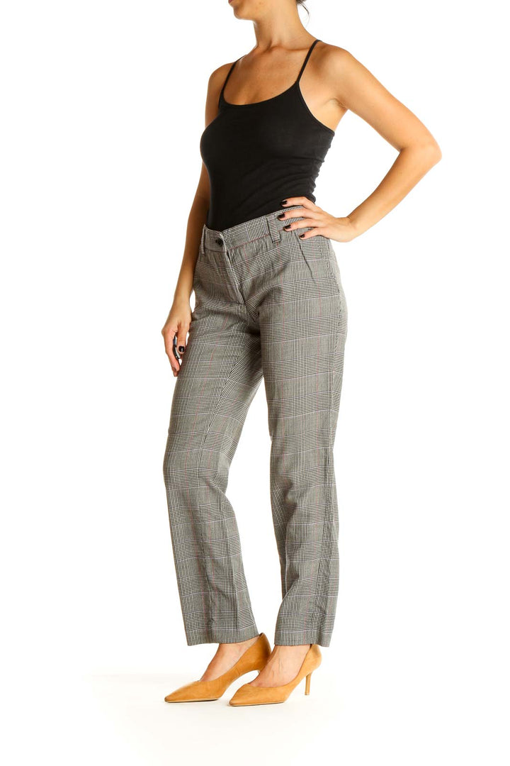 Gray Plaid Printed Chic Trousers