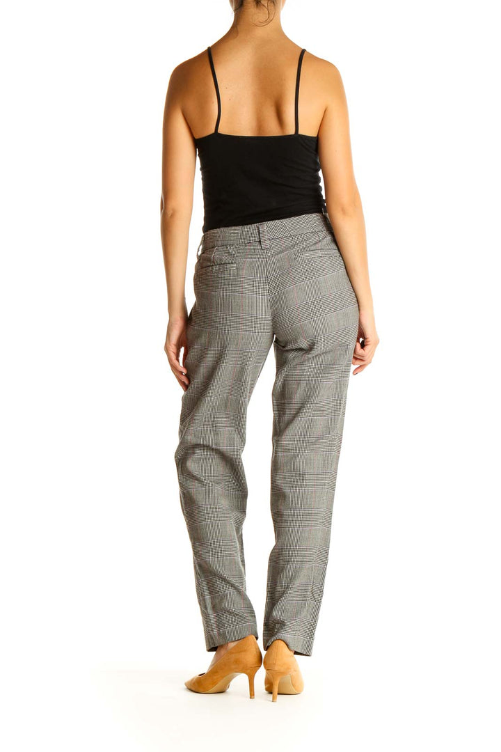 Gray Plaid Printed Chic Trousers