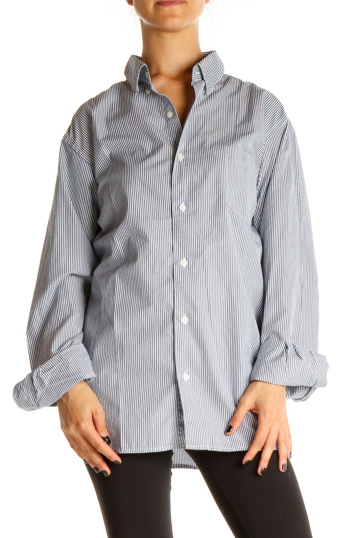 White Blue Striped Work Shirt