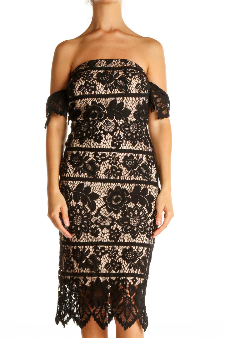 Black Lace Cocktail Sheath Dress