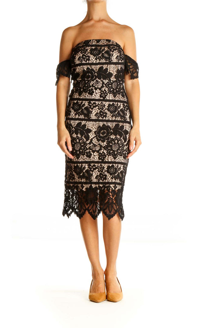 Black Lace Cocktail Sheath Dress