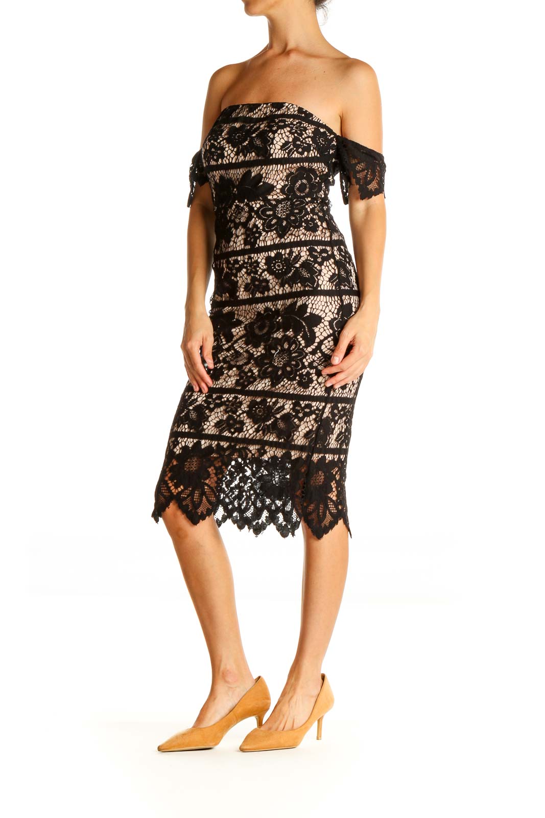 Black Lace Cocktail Sheath Dress