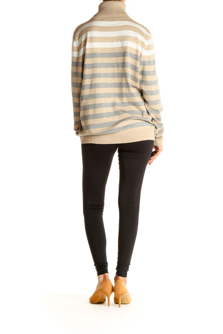 Beige Striped All Day Wear Sweater