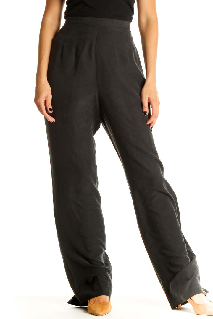 Black Gray Solid All Day Wear Trousers