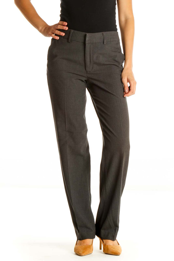 Gray Solid Classic Trousers