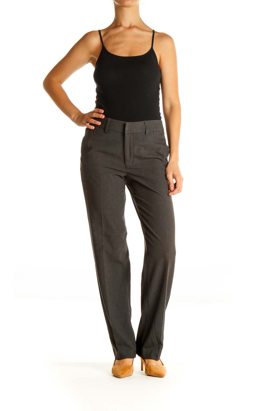 Gray Solid Classic Trousers