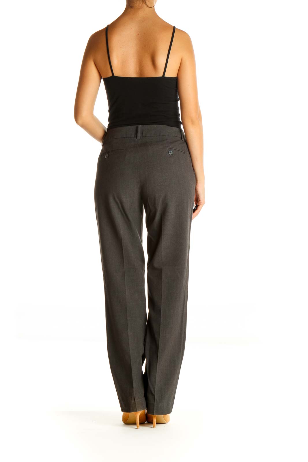 Gray Solid Classic Trousers