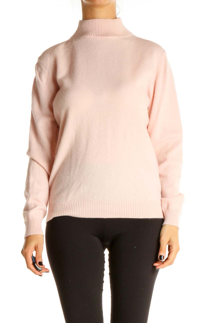 Pink Solid Casual Sweater