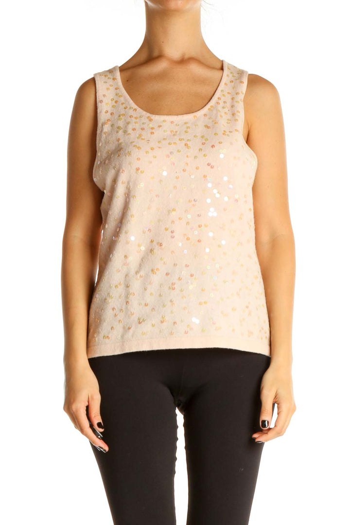 Pink Sequin Casual Tank Top