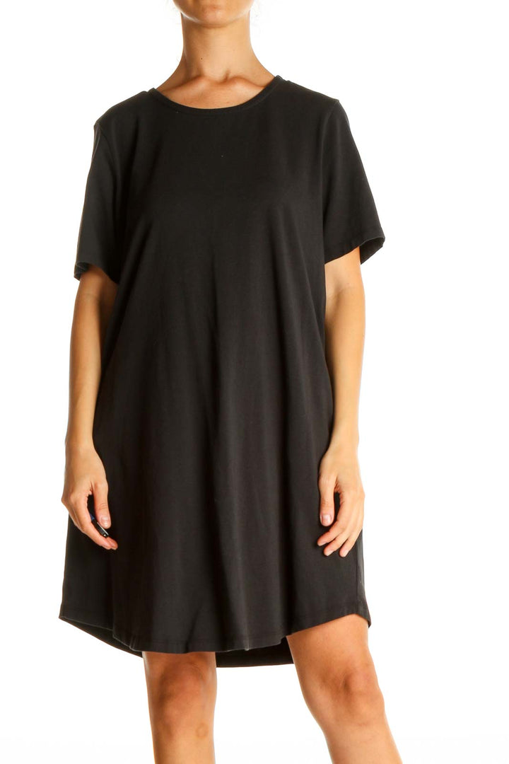 Black Solid Day Shift Dress