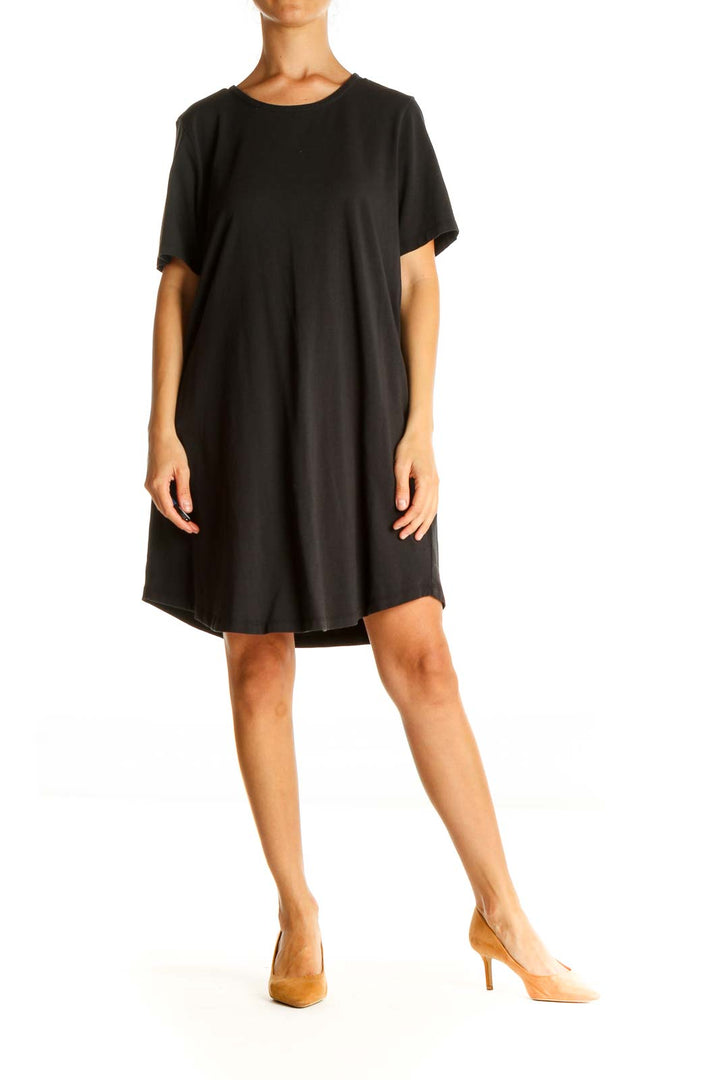 Black Solid Day Shift Dress