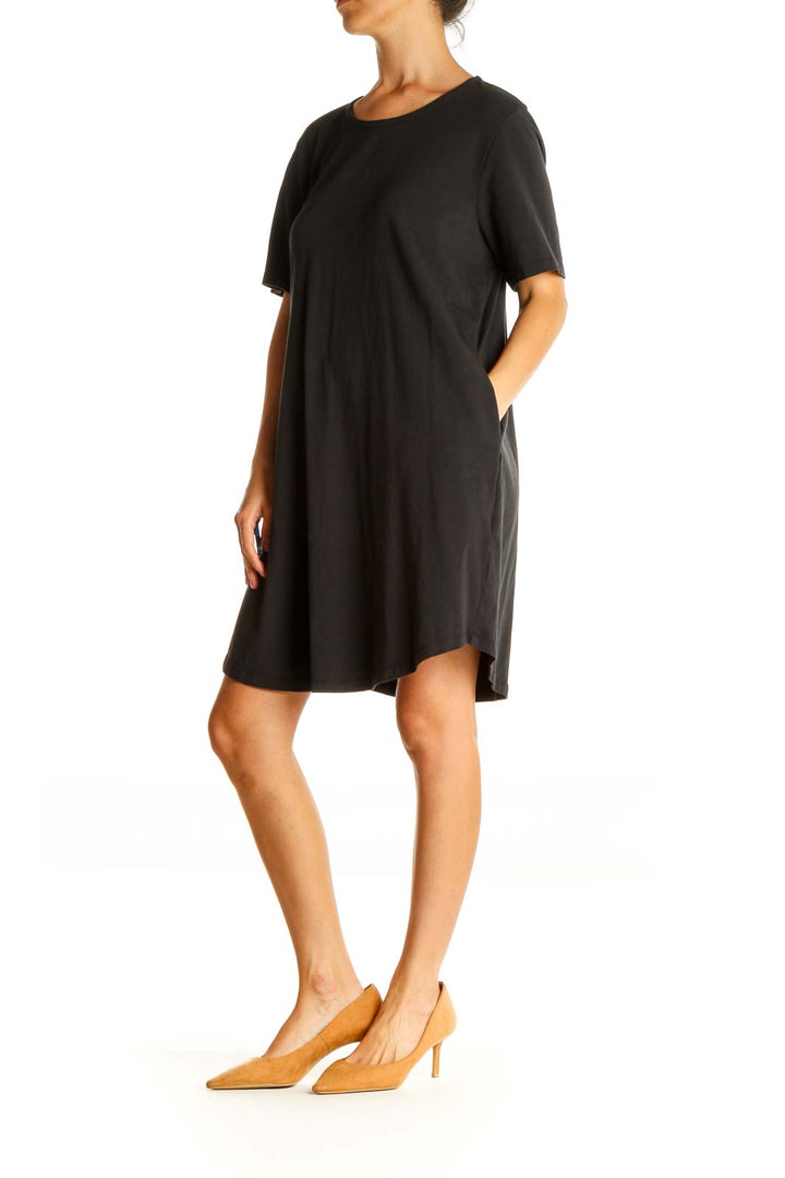 Black Solid Day Shift Dress