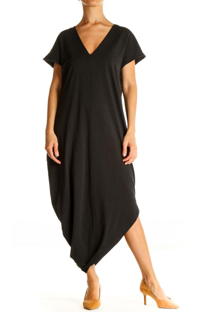 Black Solid Day Shift Dress