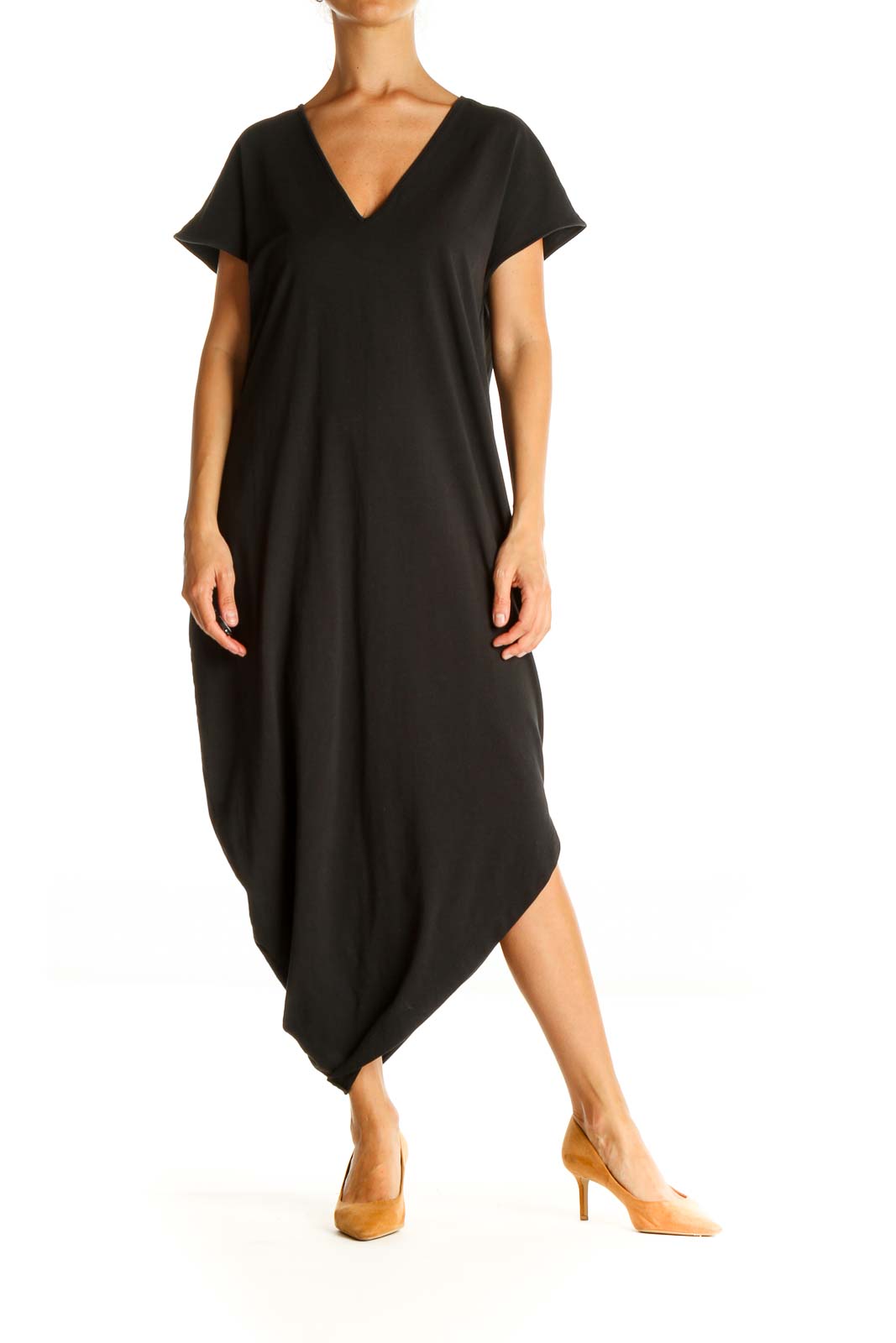 Black Solid Day Shift Dress