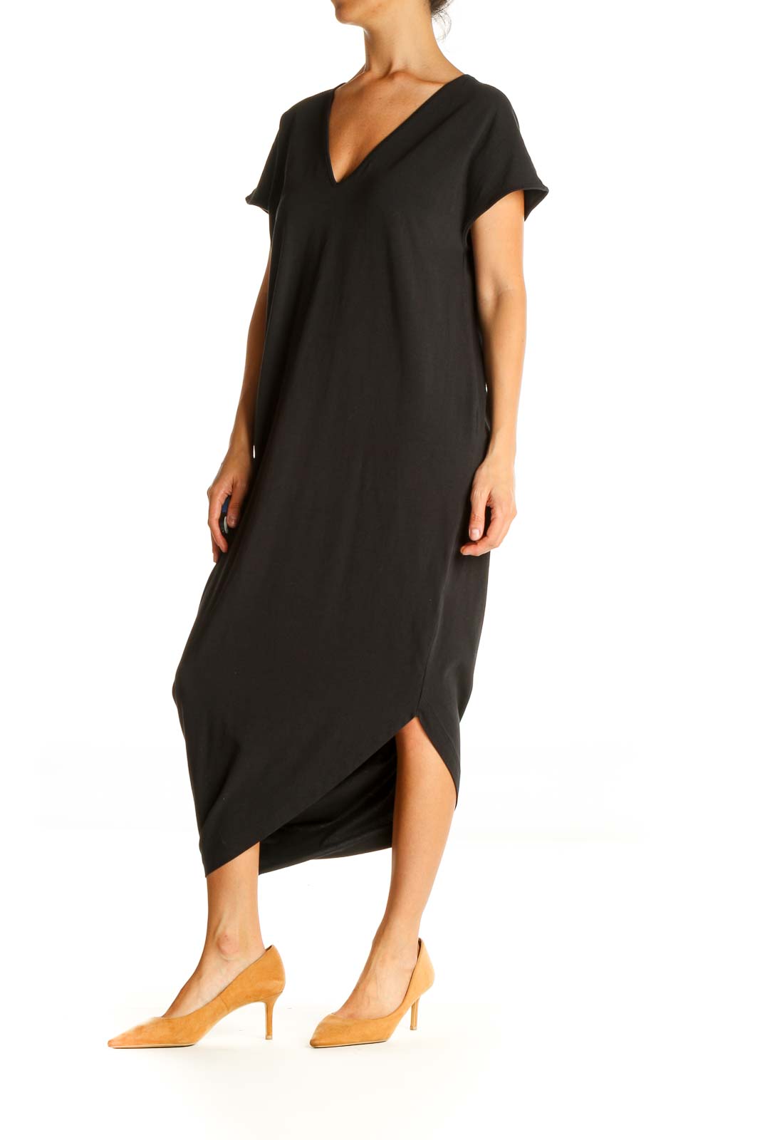 Black Solid Day Shift Dress