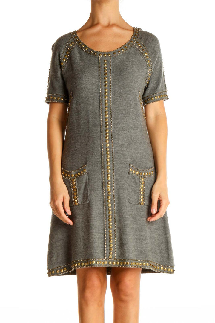 Gray Textured Day A-Line Dress