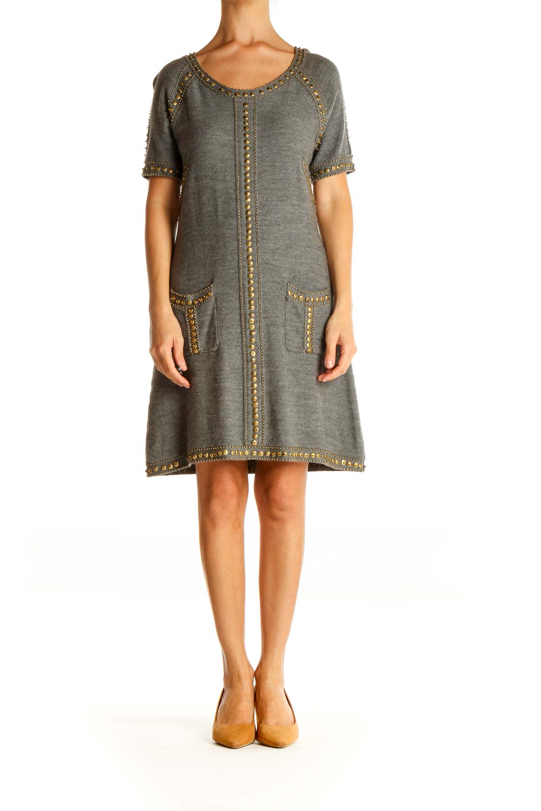 Gray Textured Day A-Line Dress