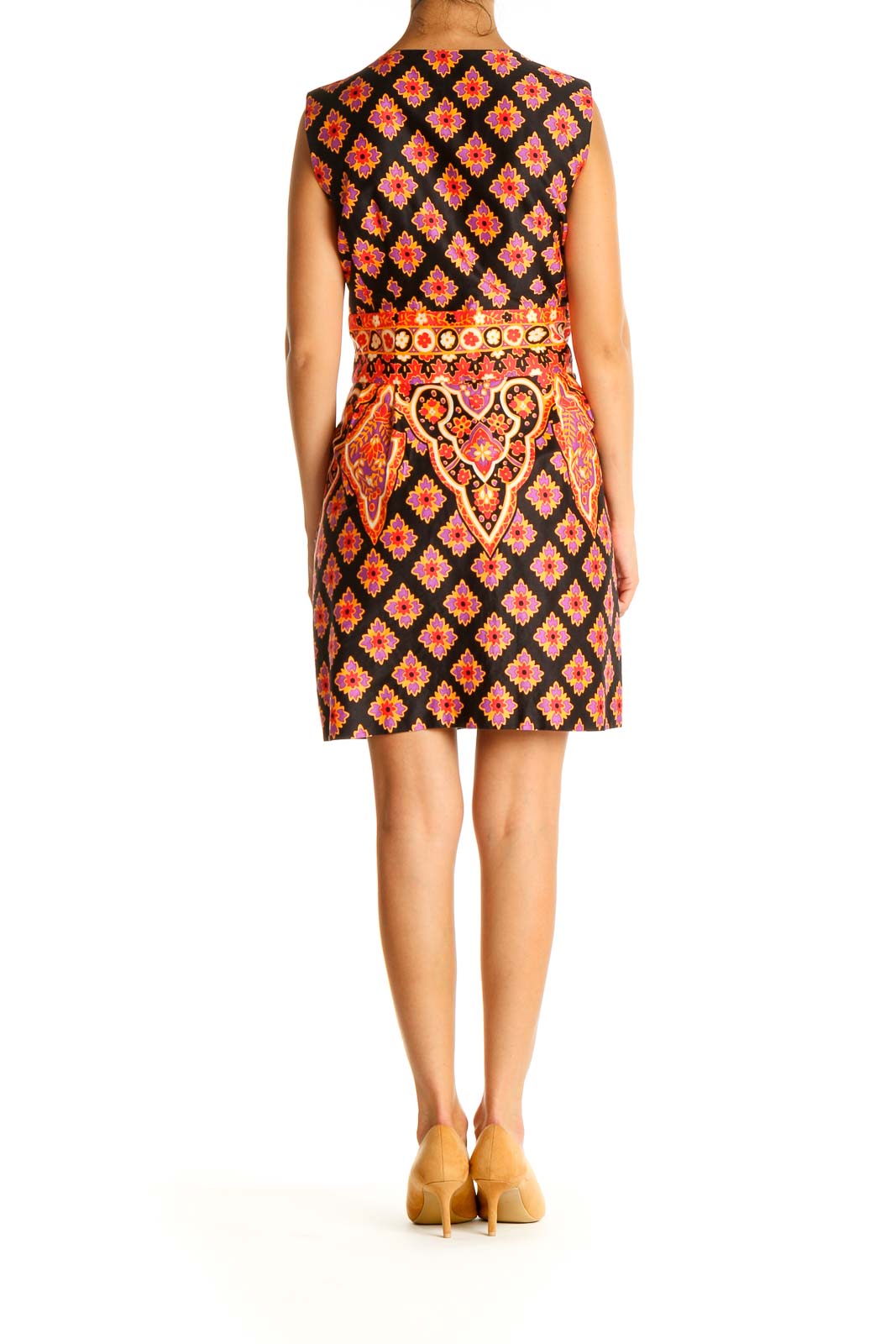 Orange Printed Retro A-Line Dress