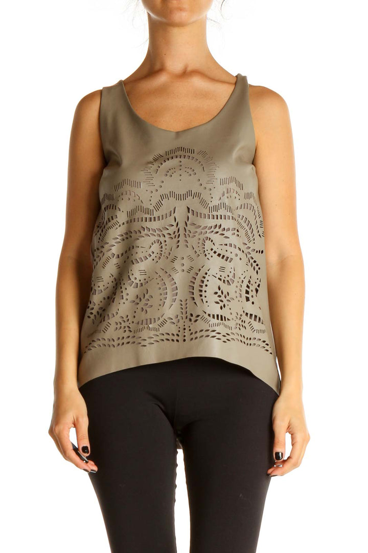 Beige Textured Bohemian Tank Top